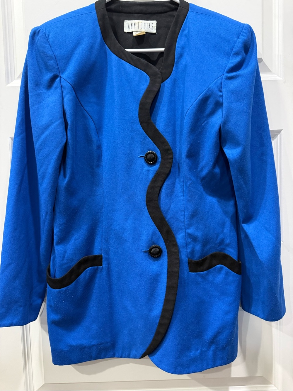 ANN TOBIAS Cobalt Blue Scalloped Trim Blazer, Shoulder Pads, 80s Dream Come True
